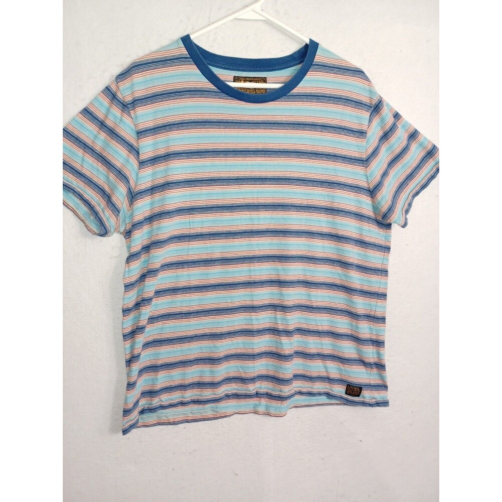 Lucky Brand Venice Burnout T Shirt Mens XL Blue Gray Striped Short Sleeve